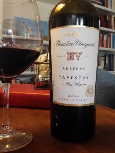 Beaulieu Vineyard Reserve Tapestry is a blend of Cabernet Sauvignon, Cabernet Franc, Merlot, Petit Verdot and Malbec. Its dark red fruit, flowers, licorice are some of the notes that emerge from this sleek, beautifully balanced red.